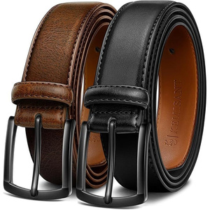 Cinturón Formal de Cuero Genuino Marrón Sólido con Hebilla Rectangular de Cobre, Cinturón de Vestir Duradero para Hombre - Product Image 5