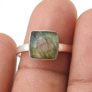 Brilliant Cushion Cut Labradorite Gemstone <b>Ring</b> In 925 Solid <b>Sterling</b> <b>Silver</b> Natural Bezel <b>Set</b> Gemstone Handmade Boho Jewelry - Product Image 2