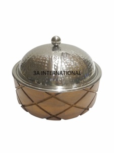 Casserole en bois 3A INTERNATIONAL avec couvercle en acier inoxydable, design chinois traditionnel, pot de service durable, équipement alimentaire - Product Image 1