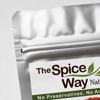 Sachet d'emballage personnalisé imprimé en aluminium, pochette verticale refermable avec fermeture éclair pour épices, herbes et poudres d'assaisonnement