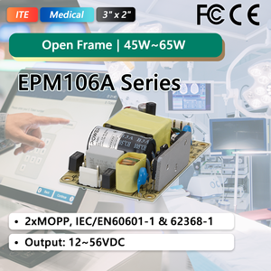 EDAC POWER 19V 20V 24V 65W 3.42A MAX IEC60601 2x MOPP EPM106AP Serie de Fuentes de Alimentación Industriales de Marco Abierto para Uso Industrial - Product Image 1