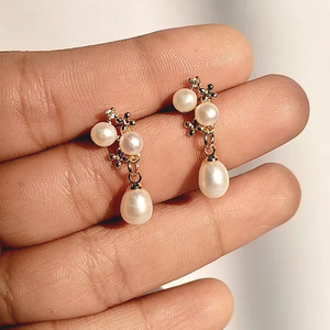 Luxury Freshwater Pearl Drop <b>Earrings</b> for Women <b>Gold</b> Plated Floral <b>Dangle</b> <b>Earrings</b> Elegant Bridal Party Jewelry Wholesale - Product Image 1