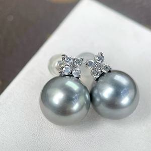 Boucles d'oreilles classiques en argent pur S925 avec perles rondes de 7-8 mm, perles d'eau douce naturelles de haute qualité, bijoux en diamant, charme élevé - Product Image 3