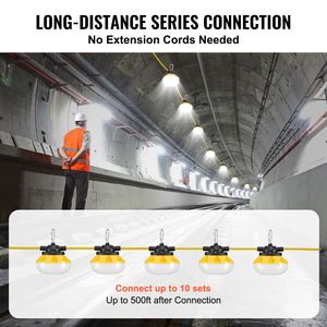 Luce da Lavoro per Cantieri 50FT, 50W 5000LM, IP65 Impermeabile, 5 Luci a Stringa con Ganci per Sospensione - Product Image 5
