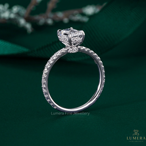 แหวนเพชรทรงเหลี่ยมมรกต เพชรเลี้ยงในห้องปฏิบัติการ ทองคำขาว 14K 18K ประดับเพชรแบบพาเว่ แหวนหมั้นสั่งทำพิเศษสำหรับผู้หญิง - Product Image 3