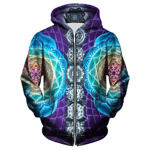 Sudadera con capucha y cremallera para hombre, morado y azul, con estampado de mandala, sublimación, poliéster, tejido, estilo urbano, deportivo, chaqueta superior para otoño - Product Image 4