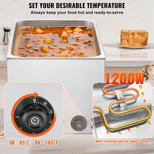 Scaldavivande Elettrico Commerciale 19QT Bain Marie 1200W in Acciaio Inossidabile per Buffet, Attrezzatura per Mantenere Caldi e Riscaldare Alimenti - Product Image 3