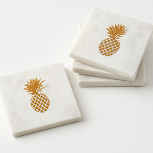 White Marble <b>Coasters</b> with Gold Brass Handcrafted Set of 6 Stylish <b>Drink</b> <b>Coasters</b> for Table Protection & Luxury Home Decor - Product Image 1