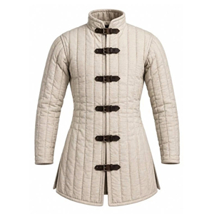 Men's Gambeson Medieval Knight Cotton <b>Padded</b> Coat Half Sleeve Leather Straps Cosplay Armor Halloween Clothing - Product Image 1