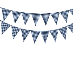 Handmade Dolly Enterprises Cotton Bunting Custom Length Triangle Block Print Gingham Printed Fabric Eco Decorative Party - Product Image 2
