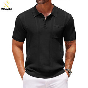 Chemises polo en tricot pour hommes, manches courtes, polo texturé, coupe ajustée, t-shirt à col d'été avec poche - Product Image 1