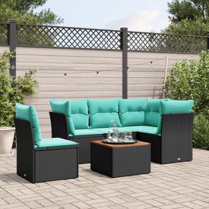 Ensemble de canapés de patio en polyrotin noir, 6 pièces, avec coussins, meubles d'extérieur - Product Image 1