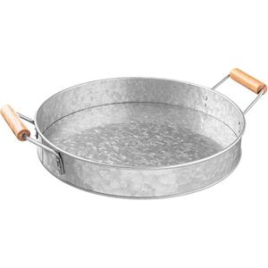 Bandeja Redonda de Metal Galvanizado con Asas de Madera, Acabado Cepillado, Uso Residencial, Decoración del Hogar, Bandejas para Servir - Product Image 4