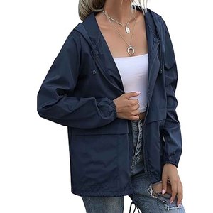 Hooded Thin Lightweight Windproof Zipper <b>Rain</b> <b>Jacket</b> <b>Long</b> Sleeve Solid Color Casual Outdoor Wear Unisex Polyester Coat Spring - Product Image 3
