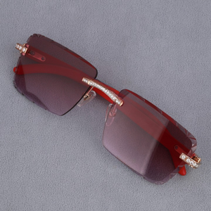 Lunettes de soleil demi-cerclées rectangulaires, verres dégradés, monture rouge, accents en cristal doré, luxueuses, unisexes, protection solaire pour adultes - Product Image 5
