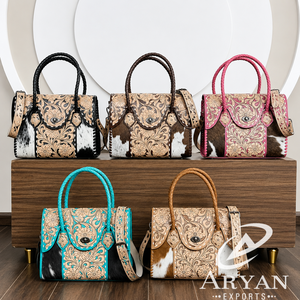 Nouveau Sac à Main en Cuir Véritable pour Femme, Fabrication OEM/ODM, Sac Bandoulière Fourre-tout en Cuir de Vachette Outilé, Sac à Main en Peau de Bovin à Poils - Product Image 1