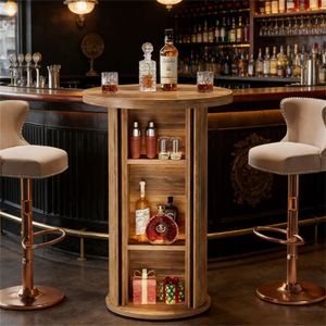 Mesa de Bar Redonda Alta con Espacio de Almacenamiento, Mesa de Centro - Product Image 2