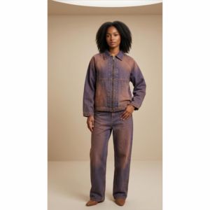 Conjunto de Chaqueta y Jeans de Mezclilla para Mujer, Estilo Vintage Lavado, Conjunto de Dos Piezas, Ropa Casual Urbana - Product Image 1