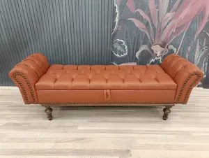 Sofá Otomano en Forma de L de Dos Plazas, Tapizado en Cuero Genuino, Moderno y de Primera Calidad, con Brazos Enrollados Decorativos y Asiento Acolchado - Product Image 1