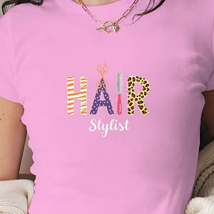 เสื้อยืดแฟชั่นสั้นสำหรับผู้หญิงออกแบบโดยนักออกแบบทรงผม - Product Image 3