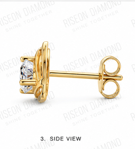 Modern geometric triangle <b>stud</b> earrings with brilliant round solitaire diamonds in open gold frame setting for elegant daily wea - Product Image 2