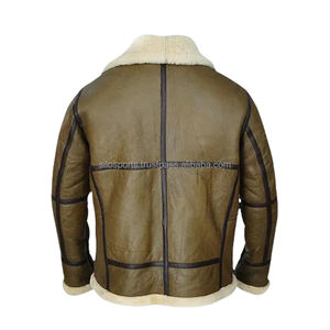 OEM Top Premium Iconic Chaqueta de cuero de piel de oveja de dos tonos para hombre Hecho a medida Moda de invierno Cuello de piel Tallas grandes Cremallera - Product Image 6