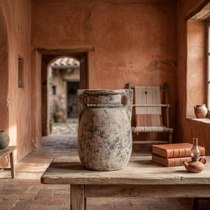 Forte Cream Rustic Terracotta Clay Handled Urn <b>Vase</b> Handcrafted Earthenware Jar Decorative <b>Ceramic</b> Tabletop Vessel Wholesale - Product Image 2