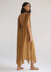 Vestido Midi de Gasa de Algodón Marrón Tejido a Mano para Mujer, Estilo Sexy, Cuello en V Profundo, Corte Holgado, Estilo Kaftan, Estampado Floral Bohemio, Verano - Product Image 2