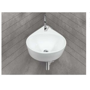 Stylish rectangular ceramic wall hung washbasin 375x370x155mm half column pedestal floating bathroom sink glossy finish - Product Image 1