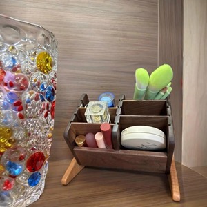 Wooden Cosmetic Organizer Storage <b>Box</b> Multifunctional Makeup Holder Table Top Minimalist Design Rectangle Shape Opened Cover - Product Image 5
