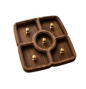 Plateau élégant en bois de noyer, artisanal et moderne, avec couvercles pour le rangement des fruits secs - Product Image 1