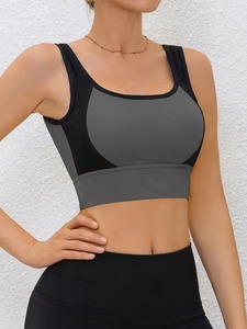 Women Contrast Panel Athletic Tank <b>Top</b> Built In Chest Pad Insert Ribbed Microfiber Yoga Exercise Gym <b>Crop</b> Bralette - Product Image 5