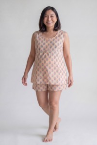 Ensemble deux pièces de vêtements de grossesse décontractés pour femme, haut et short en coton imprimé au bloc, coupe ample, prix d'usine - Product Image 3
