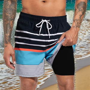 Men's Solid Mid Waist <b>Washed</b> 100% Cotton Swimming Trunks Boxer Shorts Breathable Eco-Friendly Waterproof Quick Dry Drawstring - Product Image 3