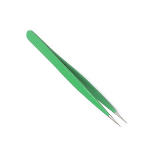 Surgical Grade Eyelash Tweezers Green Coated Handle Metal Steel Pointed Tip Volume <b>Extension</b> Eyelash Tweezers - Product Image 3