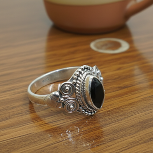 Black Onyx Gemstone 925 Sterling Silver Handmade Vintage <b>Statement</b> <b>Ring</b> Boho Tribal Filigree Jewelry Gift for Women Unisex her - Product Image 1