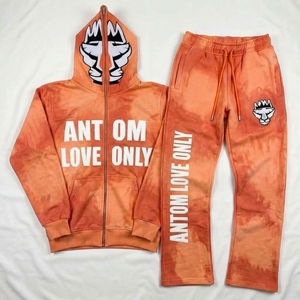 Ensemble 2 pièces décontracté pour homme, hiver, en coton épais 100%, avec sweat à capuche uni et pantalon de jogging empilé, respirant et effet vieilli - Product Image 6