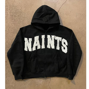 Custom Manufacturers 500 Gsm Heavy Weight Thick Fabric Cut And Sew Zipper Vintage Embroidery Patch <b>Men</b> Acid Wash Zip Up <b>Hoodie</b> - Product Image 4