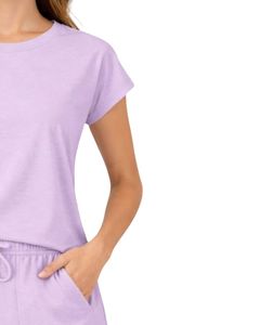 Conjunto de pijama de verano informal para mujer, camiseta de manga corta y pantalones cortos, mezcla de algodón suave y transpirable, conjunto de dos piezas. - Product Image 4
