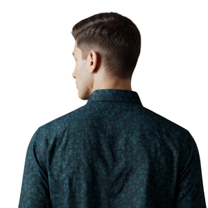Customized <b>Mens</b> Dark Teal Geometric Print <b>Long</b> <b>Sleeve</b> Button Down <b>Shirt</b> Premium Style Slim Fit Casual Formal <b>Shirt</b> for Office - Product Image 4