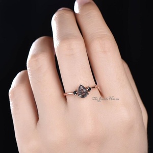Unique Black Rutile Engagement <b>Ring</b> Rutile Quartz Three Stone <b>Ring</b> Black Quartz Vintage <b>Ring</b> For Her Pear Shape Black Rutilated - Product Image 1