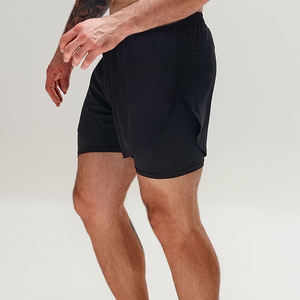 Custom Men's Polyester Spandex Double <b>Layer</b> Quick Dry Breathable Eco-Friendly Drawstring Closure <b>Mid</b> Waist Gym Training Shorts - Product Image 4