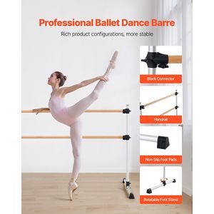 Barra de Ballet Portátil de Madera Maciza de Haya de 6 Pies con Barra Transversal Doble para Gimnasio en Casa, Pilates y Cuerdas de Tensión para Equilibrio - Product Image 3