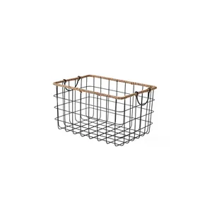 Metal Wire <b>Storage</b> Baskets Set of <b>3</b> Mesh Pantry <b>Bins</b> with Wooden Handles Kitchen Organizer Utility Containers for Fruit and Snac - Product Image 1