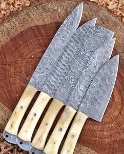 Ensemble de couteaux de cuisine en acier Damas 67 couches de qualité supérieure, faits à la main, ambidextres, avec manche en os et étui en cuir, pour la survie et la chasse - Product Image 2
