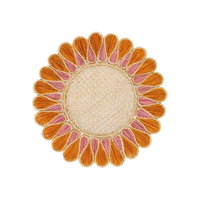 Set de table rond fait main de style bohème avec motif géométrique turquoise et bordure dorée, épaisseur moyenne, lavable, décoration d'intérieur, diamètre 35 cm