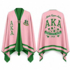 Alpha | Kapa | Alpha Sorority <b>Women</b>’s Green & Pink <b>Cape</b> Shawl Cardigan Casual Striped Open Front <b>Cape</b> Shawl Daily Wear Scarf - Product Image 1