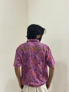 Camisas Cortas con Botones y Estampado Paisley Unisex, Casuales de Verano, 100% Seda, Transpirables, Ecológicas, Cuello en V, para Fiestas y Descanso - Product Image 5