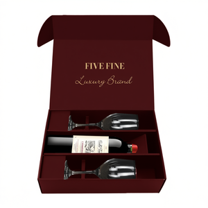 Caja de Regalo de Vino Rígida de Lujo, Fabricada en Vietnam, con Impresión Personalizada y Lámina Dorada, para 2 Botellas, para Sets de Regalo Navideños - Product Image 2