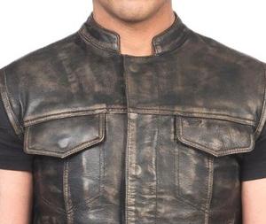 Gilet de motard en cuir marron pour homme de qualité supérieure, veste sans manches classique pour moto, style minimaliste, cuir véritable, faible MOQ - Product Image 3